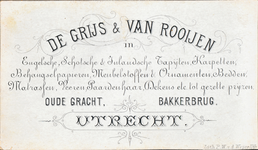 710691 Porselein-visitekaartje van De Grijs & van Rooijen, [Behangerij, Stoffeerderij], Oude Gracht [D. 52] Bakkerbrug ...